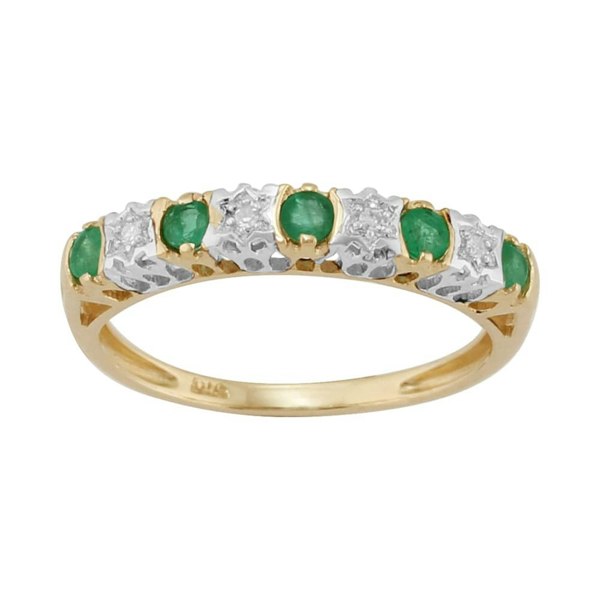 Classic Emerald & Diamond Half Hoop Earrings & Half Eternity Ring Set Image 3