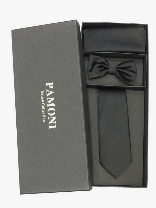 Plain Black Tie & Bow Tie Set in Pamoni presentation box