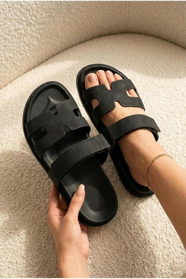 Nora Womens Double Strap Slide Sandals - Black