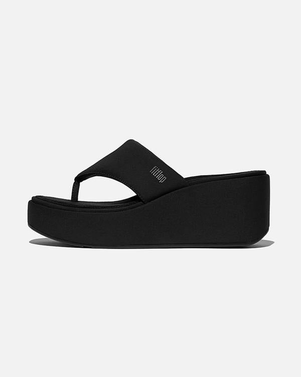 FitFlop PlatFForms Womens Wedge Toe-Post Sandals - All Black 090 - CHO - Designer Womens Sandals