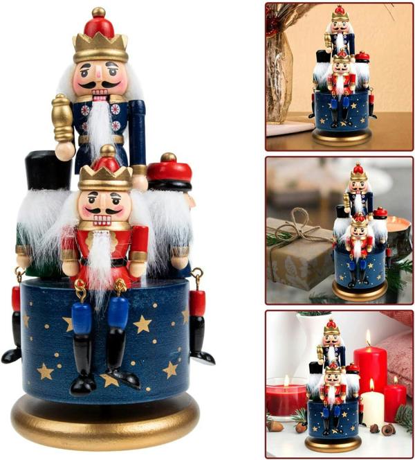 20cm Wooden Musical Nutcracker Soldier Christmas Ornament with Clockwork Movement image 7