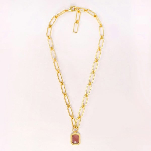 Lila Rasa Paperclip Chain Rectangular Amber Crystal Necklace