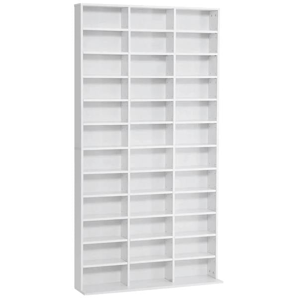 White storage cabinet with 33 open compartments and adjustable shelving grid