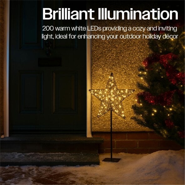 Scotts of Stow Xmas Haus Black Metal LED Christmas Star with Stand, 100 Warm White LEDs, 5m Cable, IP20 Transformer