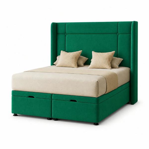 Great British Beds Dingley Winged Divan Ottoman Bed - Green Plush