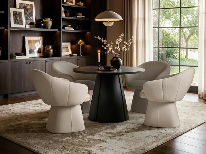 Ebony Black Extendable Dining Set with Beige Sylvia Chairs