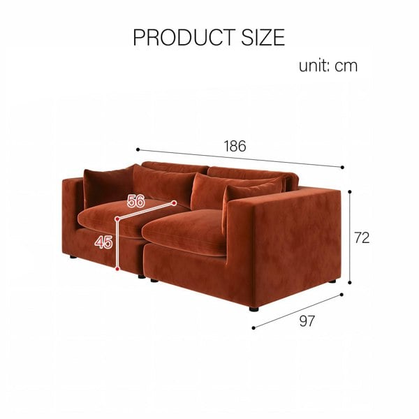 Rit Concept Cantu Loveseat Sofa, Two Seater Sofa, Velvet