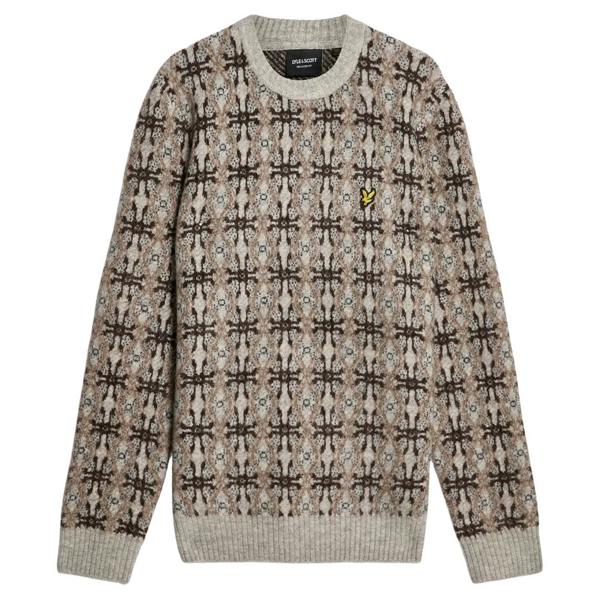 Lyle & Scott Grey Brushed Intarsia Crew Neck Jumper S