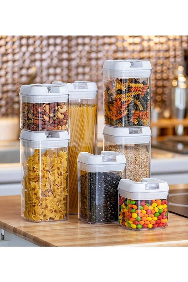 Living and Home 7Pcs Airtight Food Dry Grain Cereal  Storage Containers 6.9L with Clasp Lids （0.5*2+0.8*2+1.2*2+1.9L）