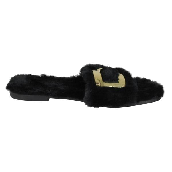 Spot On Ladies Spot On Flat Fur Mules F00140