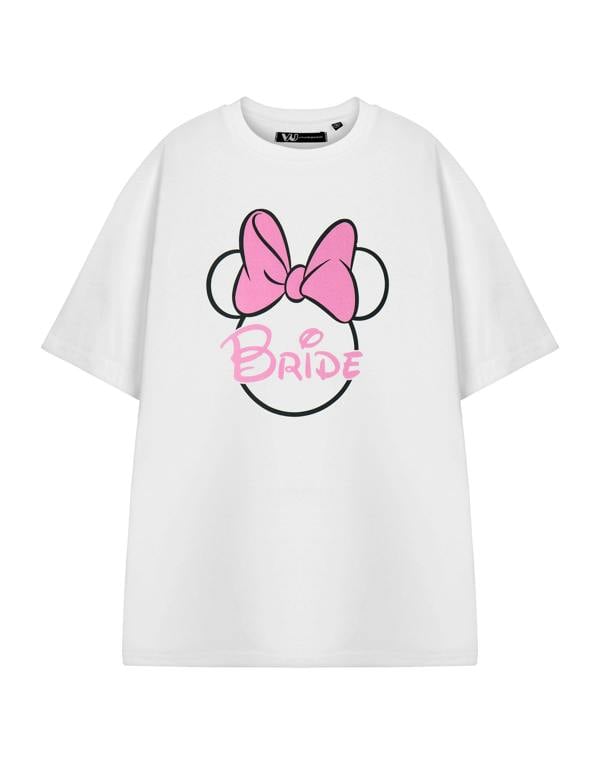 Disney Minnie Mouse Womens White Bride Hen Party Short Sleeved T-Shirt