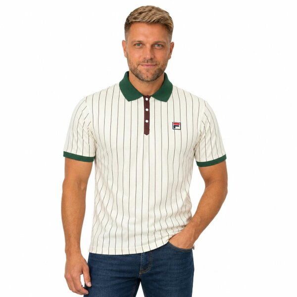 Fila BB1 Classic Striped Polo Shirt Gardenia/Pine Needle/Fudge