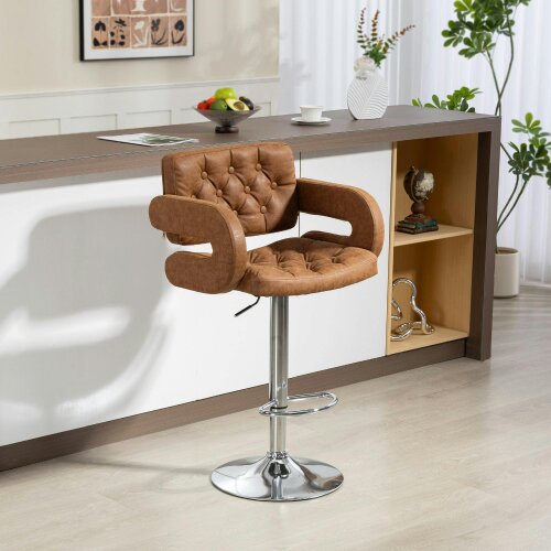Wyld Haus Dovetti Brown Faux Leather Adjustable Swivel Bar Stool With Back And Arms