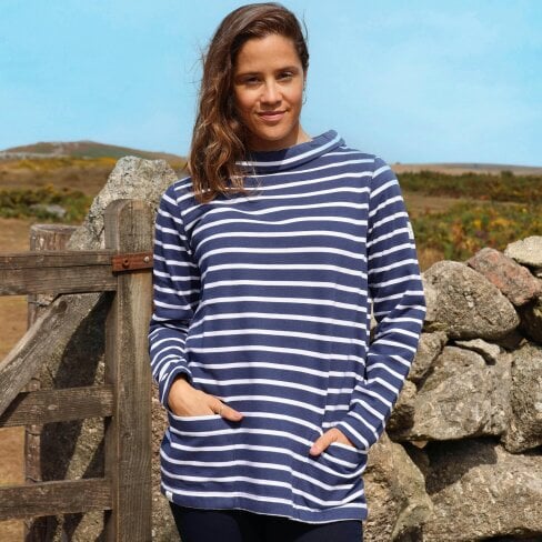 Lazy Jacks LJ94S - Striped Roll Neck Sweatshirt - Twilight