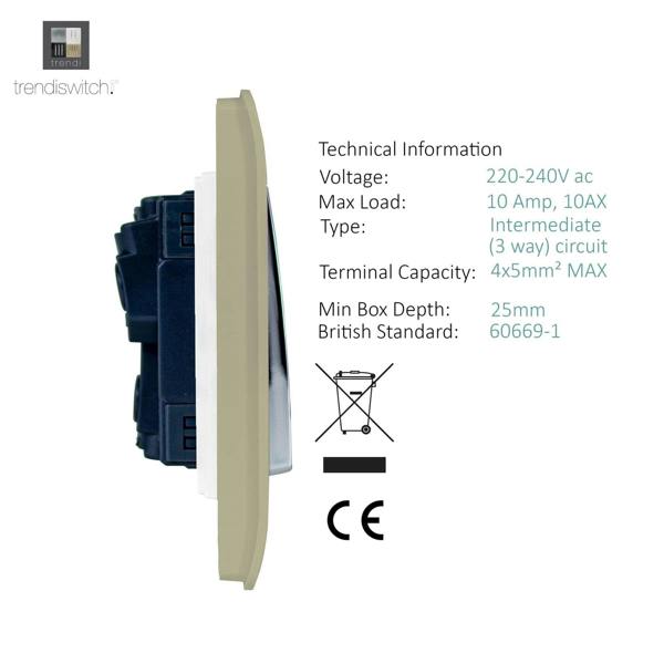 Trendi Switch 1 Gang Intermediate Rocker Light Switch in Champagne Gold