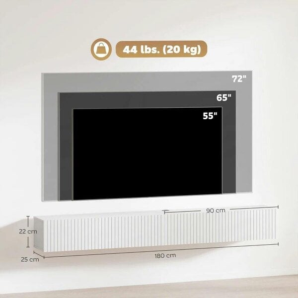 80cm Floating TV Stand, Wall Mount TV Unit with Cable Management Hole, Fits up to 72" TV, White