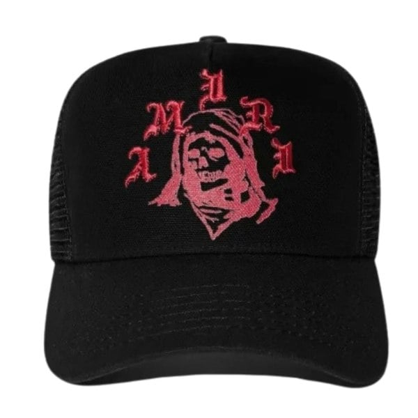 Amiri Reaper Branded Logo Black Trucker Hat One Size