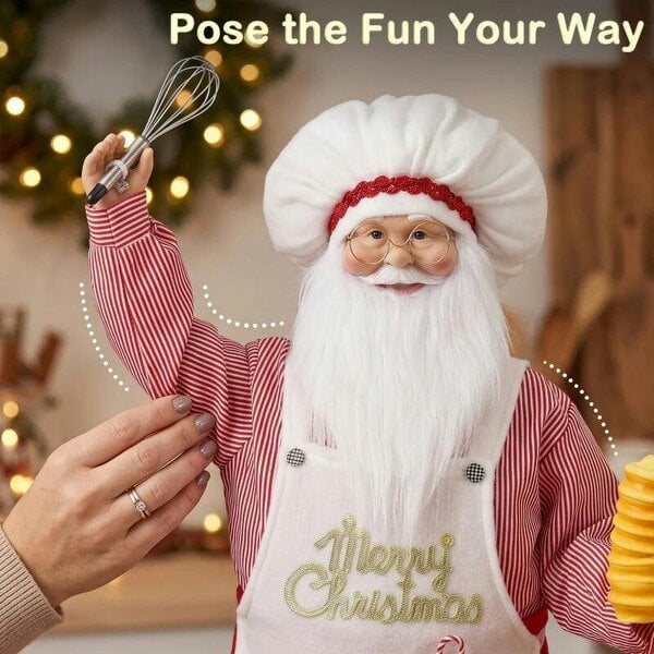 Bobobiy 4ft Singing Cooking Santa Claus, Standing Christmas Animated Santa Figure with Head Moving, Sound/Touch Activated