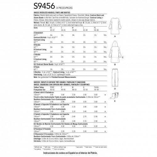 Simplicity Sewing Pattern 9456, Hoodies, Trousers, Dresses, Shoes for Men, Women, A (XS-S-M-L-XL) - Intermediate
