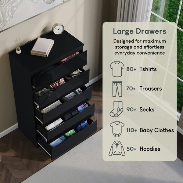 Vida Designs Glinton 5 Drawer Chest, Black
