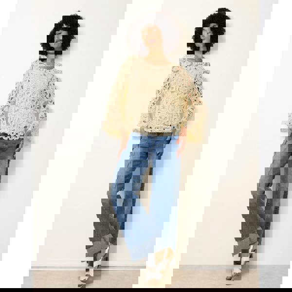 Blue Vanilla Crochet Top With Flared Sleeves