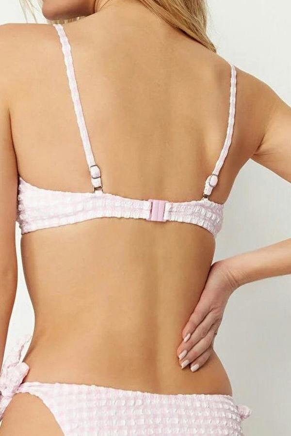 WOVCOR Plaid Textured Triangle Covered Bikini Top