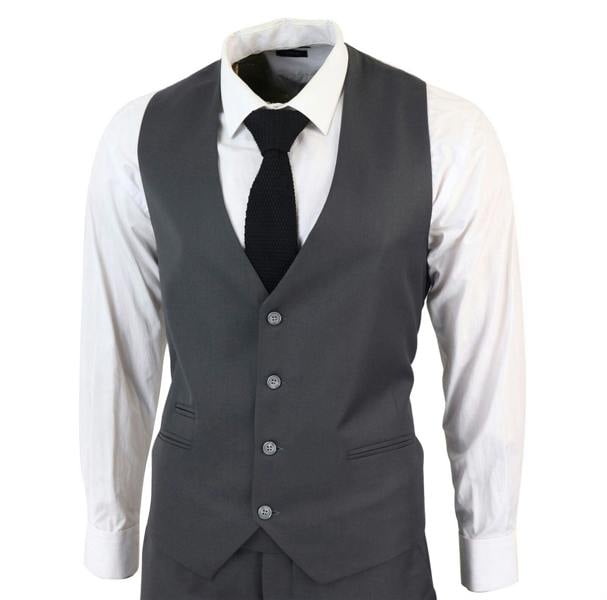 TruClothing Mens IM1 Classic Plain Charcoal 3 Piece Suit