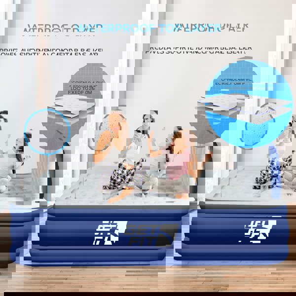 Get Fit Blow Up Air Bed With Built In Electric Pump - Headboard & Free Inflatable Pillow - King