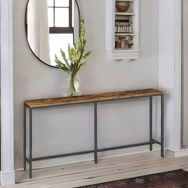 Rafaelo Mobilia Industrial 180CM Wide Slim Hallway Console Table Rustic Brown