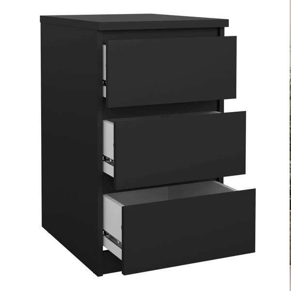 Wyld Haus Budapest Matt Black Wooden Bedside Table 3 Drawers