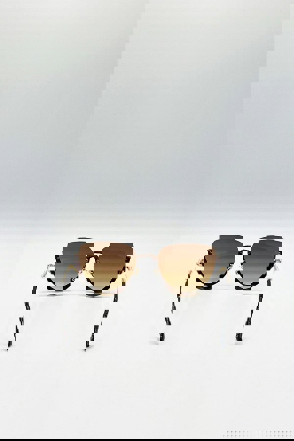 SVNX Upper Rimless Pearl Sunglasses in Gold Brown