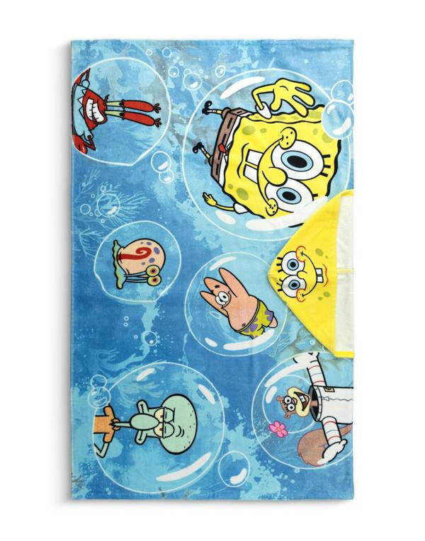 Vanilla Underground SpongeBob SquarePants Boys Blue Multi Character Poncho Towel (One Size)