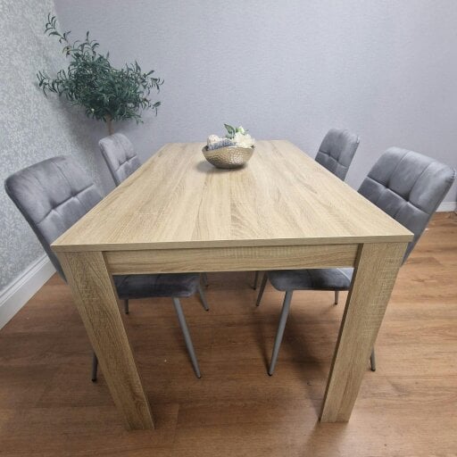 Kosy Koala Oak Effect Dining Table Set With 4 Grey Velvet Chairs Dining Room Furniture