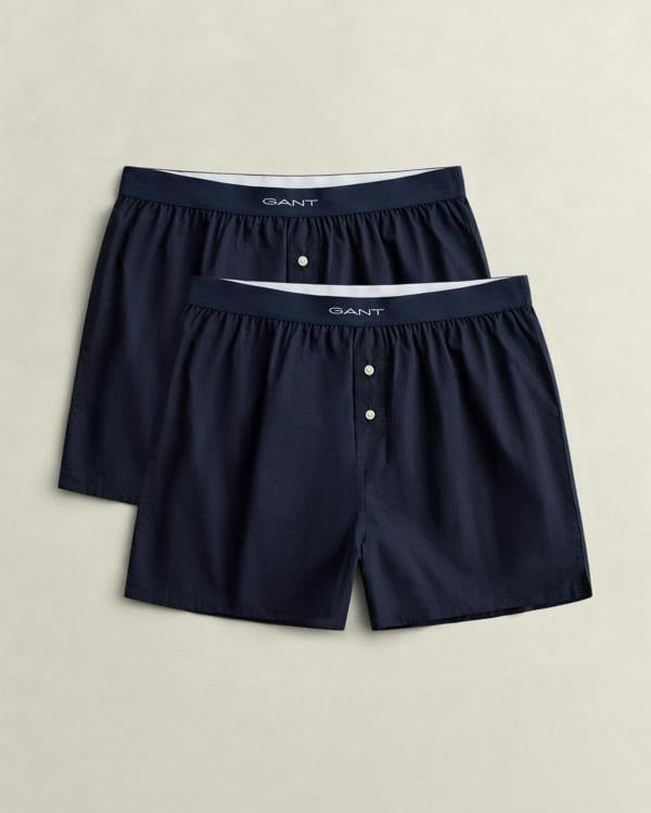 GANT Mens Woven Boxer Shorts 2 - Pack - 433 Evening Blue | CHO | Designer Mens Underwear