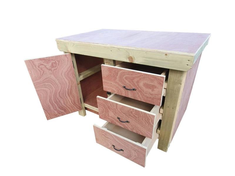 Arbor Garden Solutions Wooden Eucalyptus hardwood top workbench, cabinet with lockable cupboard (V.3)