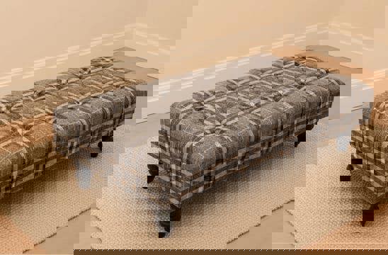 Grey & Black Tartan Upholstered Footstool | Tartan Chesterfield Ottoman footstool - ISTOOLS