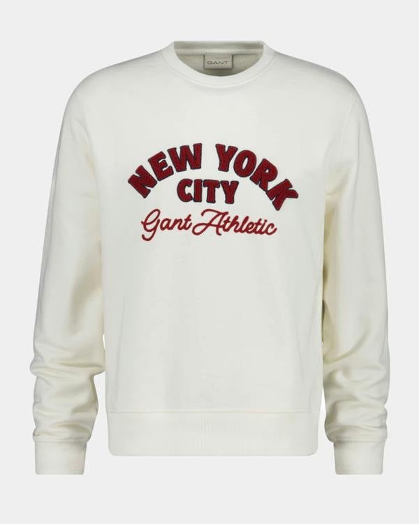 GANT Mens NYC Graphic Crew Neck Sweatshirt - 130 Cream | CHO | Designer Mens Crew Neck Sweatshirts