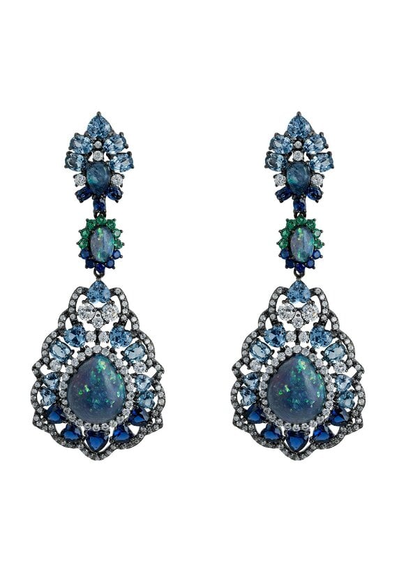 Latelita Mariana Green Opal Drop Earrings Oxidised