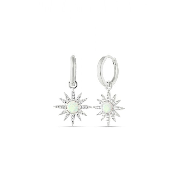 Spero London White Opal Sun Drop Hoop Earrings Sterling Silver