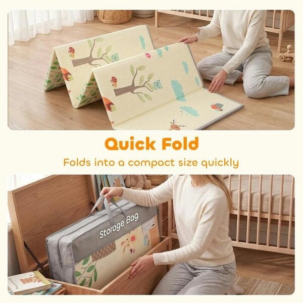 Foldable Reversible Baby Play Mat 180 x 150 cm, Waterproof, Non-Slip for Crawling and Learning, Animals & Forest Theme