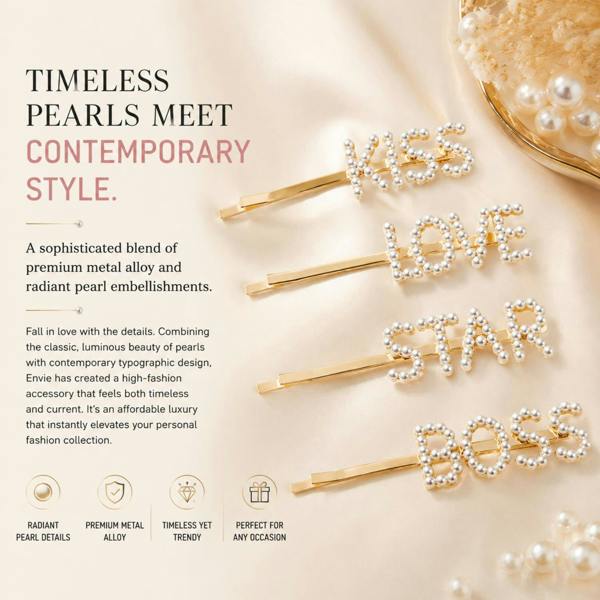 Aquarius Pearl Words Hairpin Love Letter Statement Hair Clip Fashion Accessory Gold