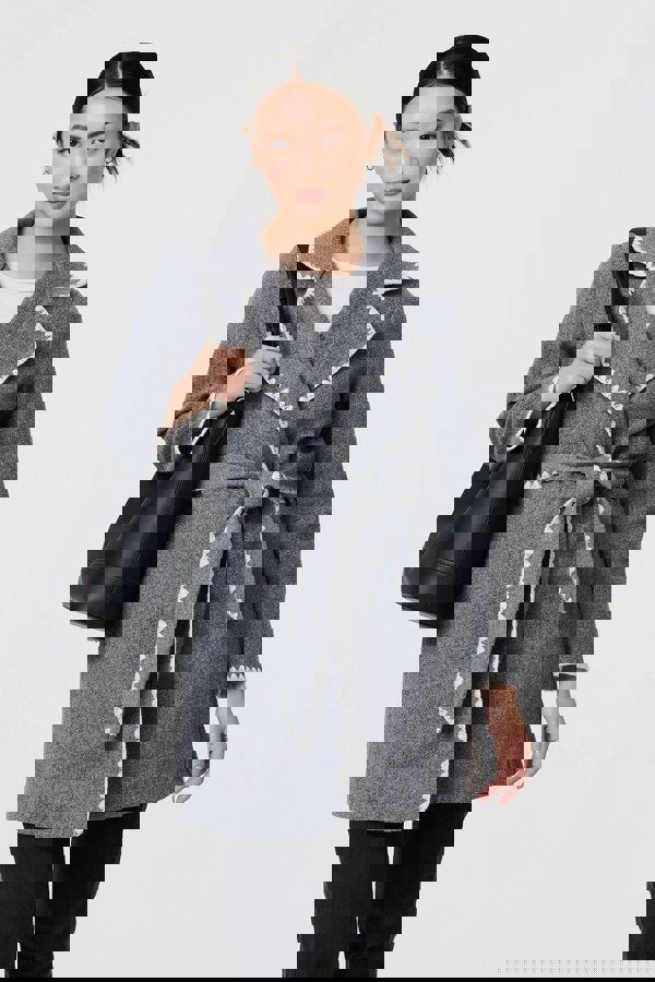 Grey | Blanket Stitch Coat with Belt
