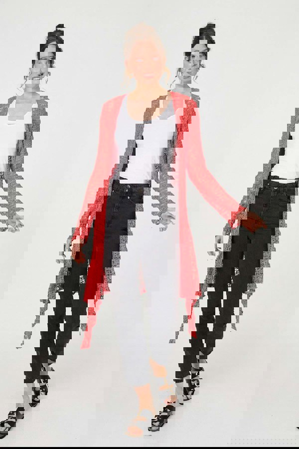 Coral | Crochet Knit Longline Waterfall Cardigan
