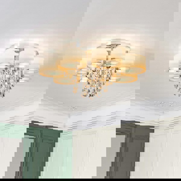 Ceiling Light Semi-Flush Mount, Cylindrical Acrylic Lampshades, Crystal Drops Ceiling Lights Living and Home 