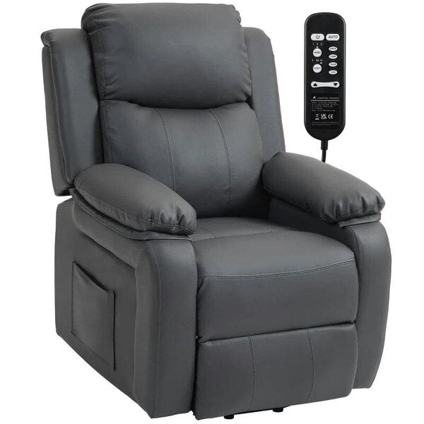 Riser and Recliner Chair with Vibration Massage, PU Leather Power Lift Chair for Elderly, Dark Grey