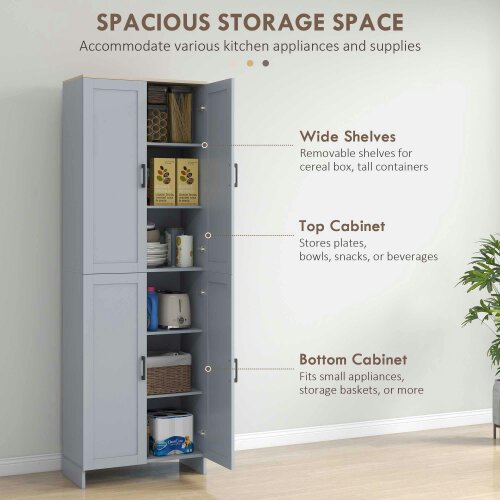 Wyld Haus Keketa 171cm Wooden Grey 4 Door Modern Kitchen Pantry Cabinet
