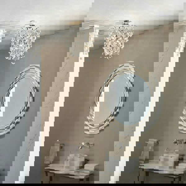 Decorative Flush Bathroom Ceiling 4 Light Fitting - Clear Glass Faceted Crystals