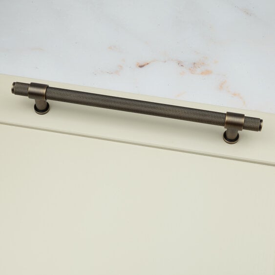 Handle & Home Antique Brass Knurled Handles with Clasp Detailing