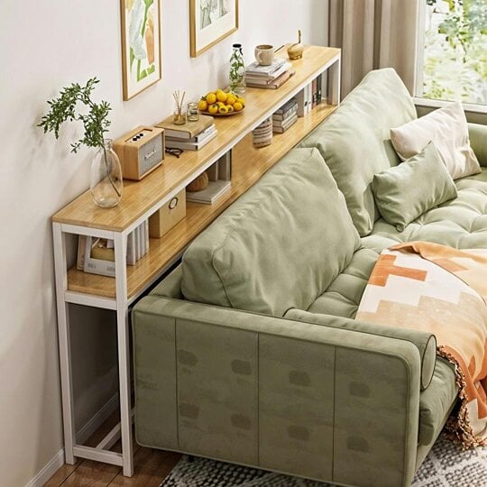 Havendro 2-Tier Console Table, Wood Side Table with Metal Frame, Narrow Sofa Table