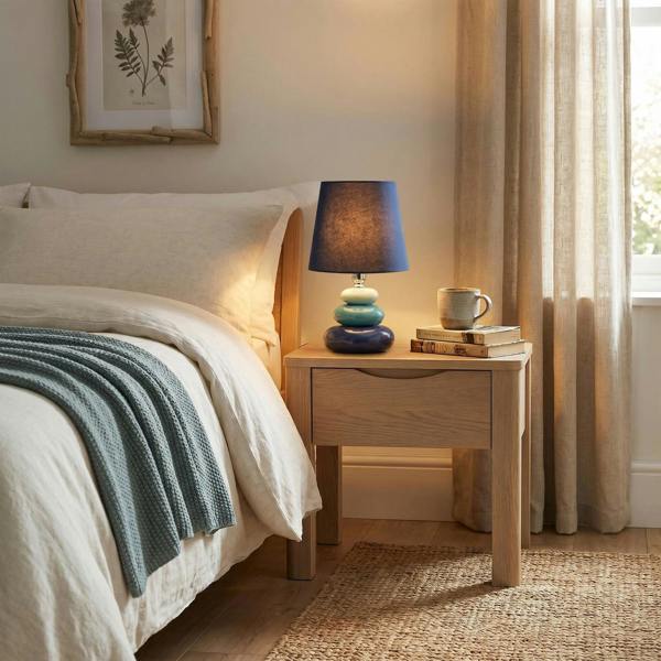 Ceramic Pebble Table Lamp with Midnight Blue Teal and Duck Egg Colours Image 6